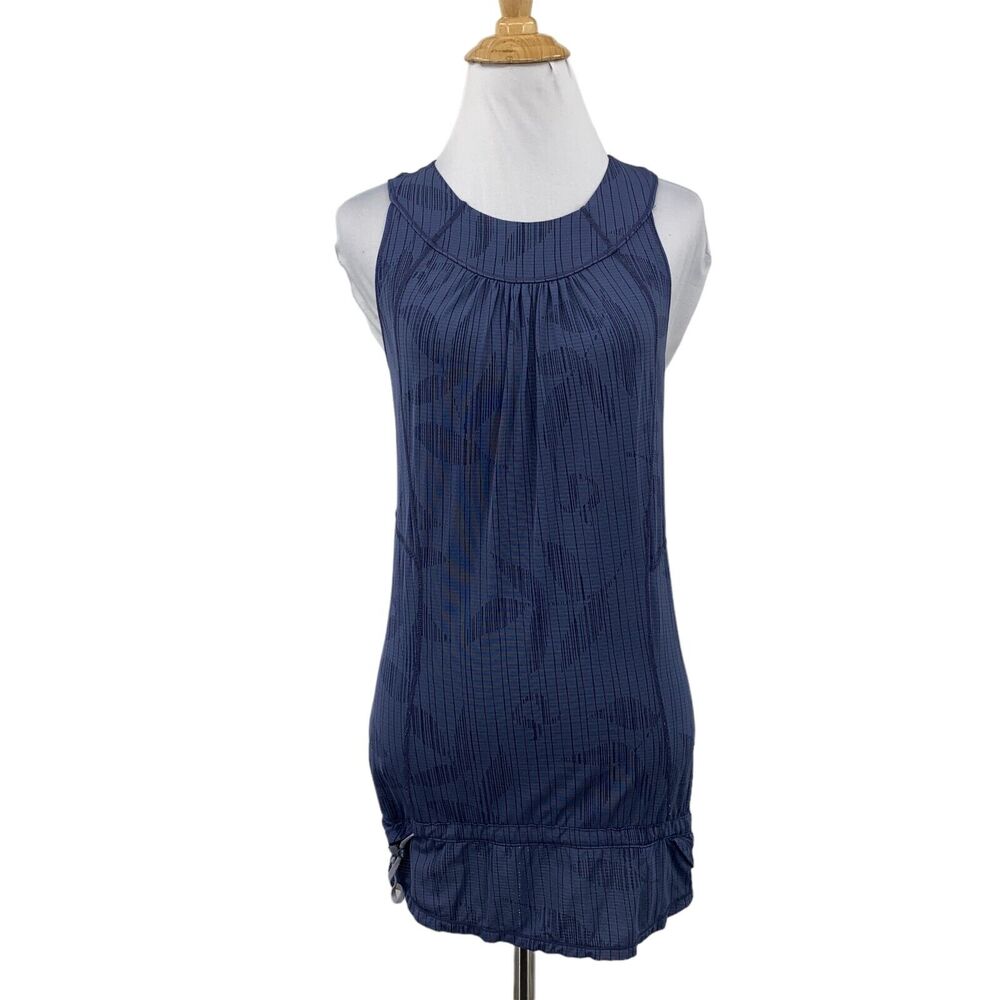 Lululemon Tank Top Womens 6 Blue Stripe Singlet Racerback Mesh Panel Cinch Hem